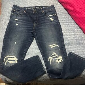 Men’s American Eagle Outfitters Distressed Dark Blue Jeans 34X32